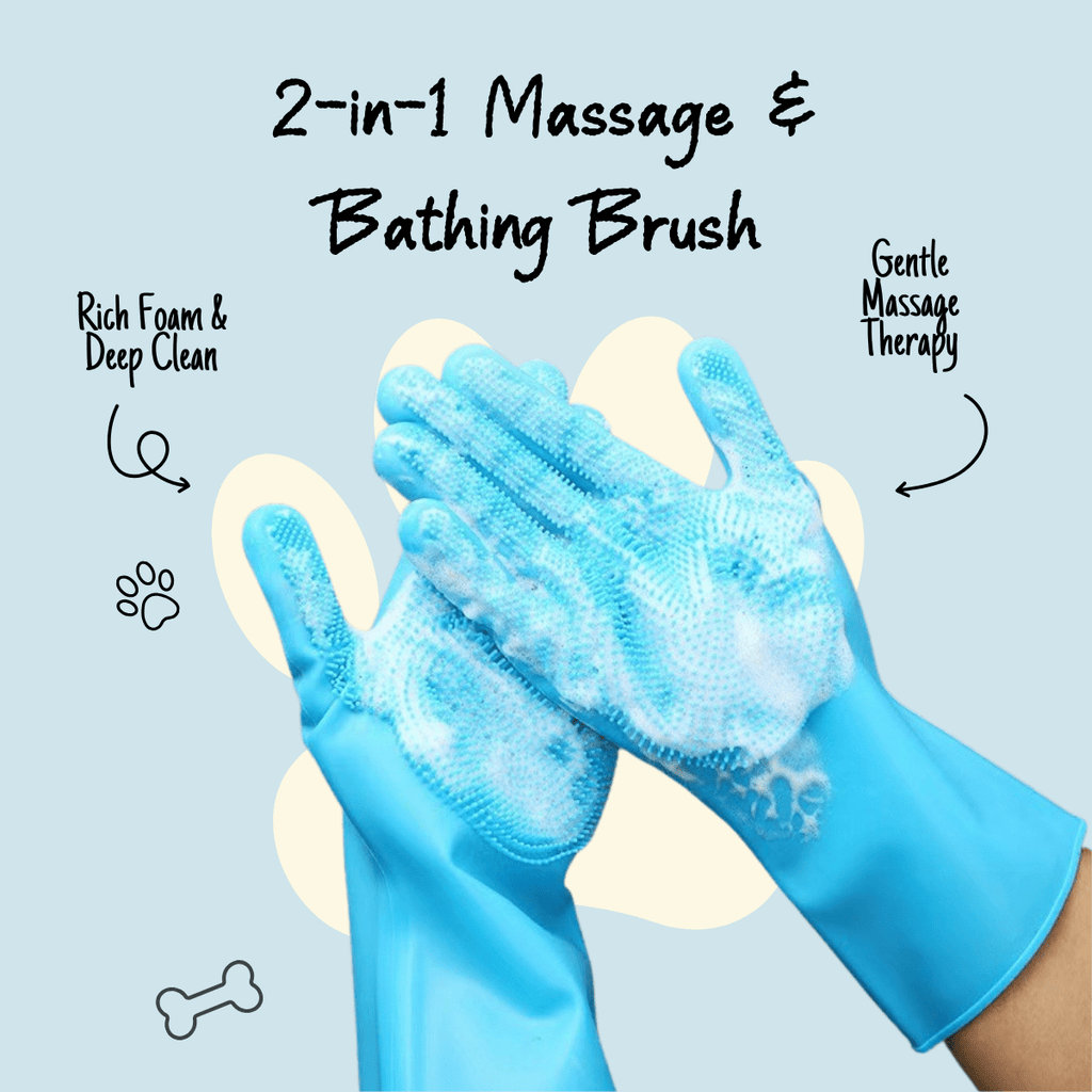 Deep - Clean Silicone Grooming Gloves - 2 - in - 1 Massage & Bathing Brush for Dogs & Cats | Pawra Pet Care Pet Grooming Supplies