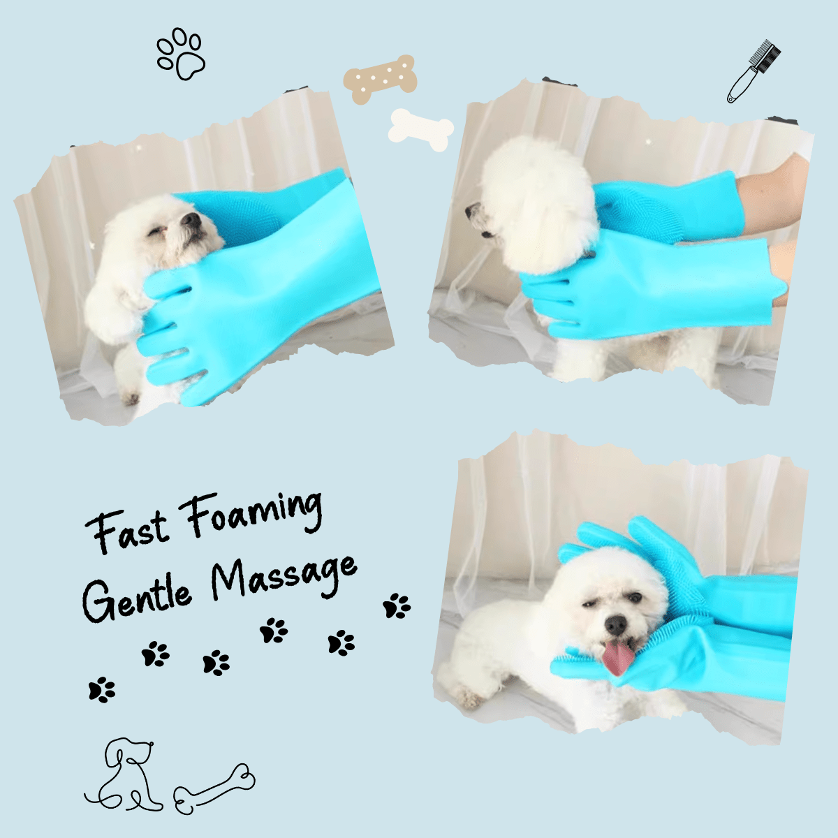 Deep - Clean Silicone Grooming Gloves - 2 - in - 1 Massage & Bathing Brush for Dogs & Cats | Pawra Pet Care Pet Grooming Supplies