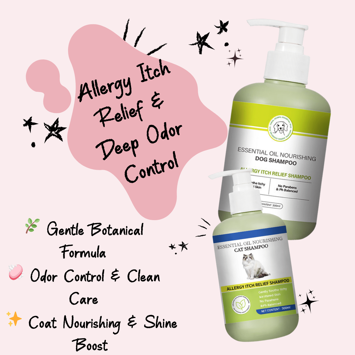 Natural Essential Oil Pet Shampoo - Allergy Itch Relief & Skin Repair for Dogs & Cats | Pawra Pet Care Pet Grooming Supplies